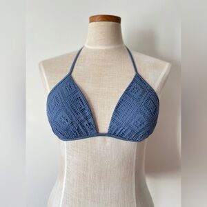 Aerie NWOT Blue Crochet Triangle Bikini Top Size L